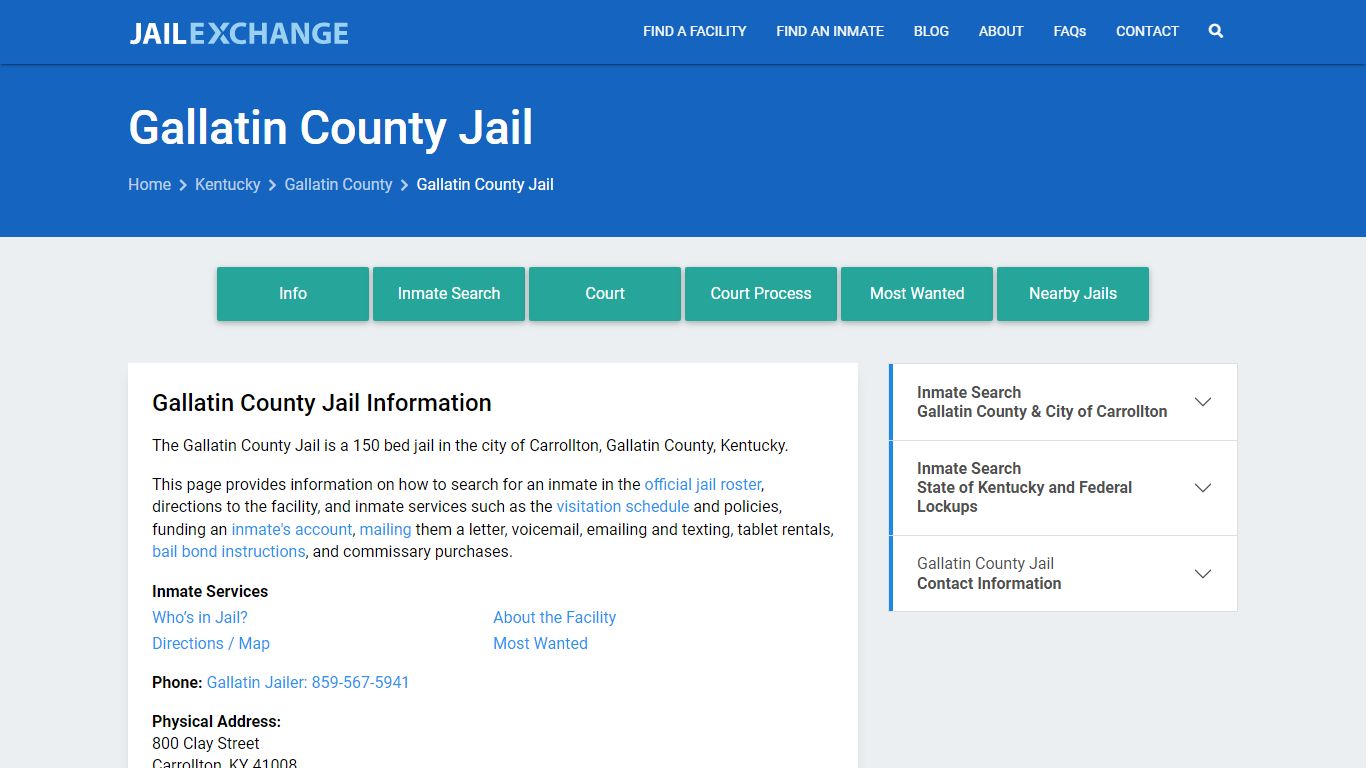 Gallatin County Jail, KY Inmate Search, Information